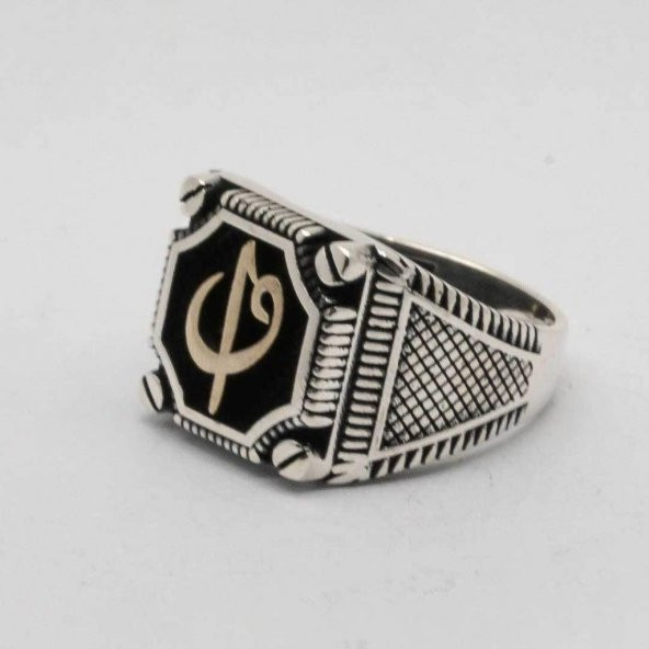 925 Ayar Gümüş Vida Desenli Elifvav Erkek Yüzük - Resim 4