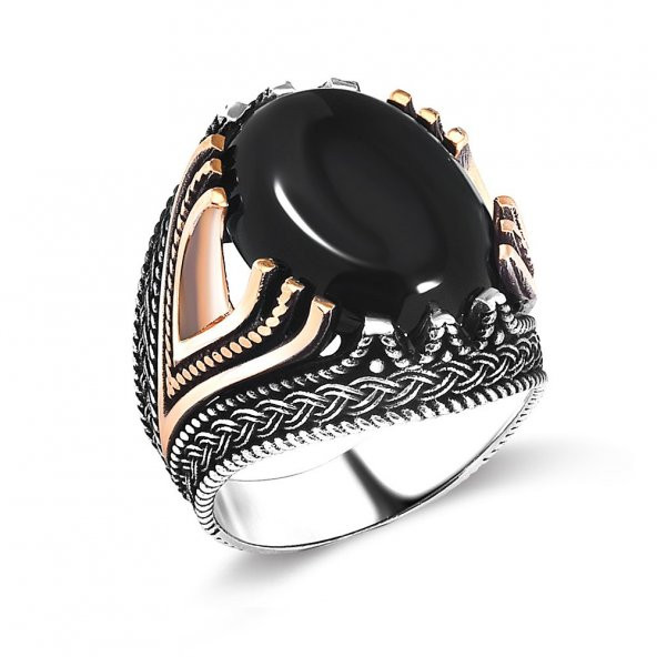 925 Ayar Oval Oniks Taşlı Erkek Yüzük ürün görseli