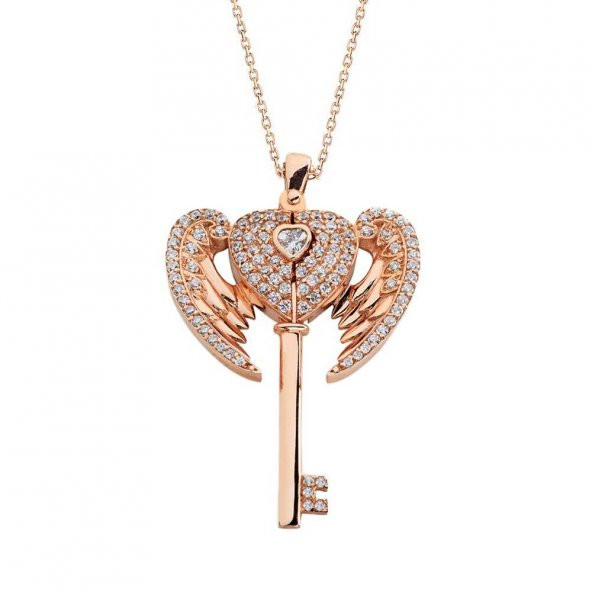 Melek Motifli İsimli Anahtar Bayan Gümüş Kolye ürün görseli 1