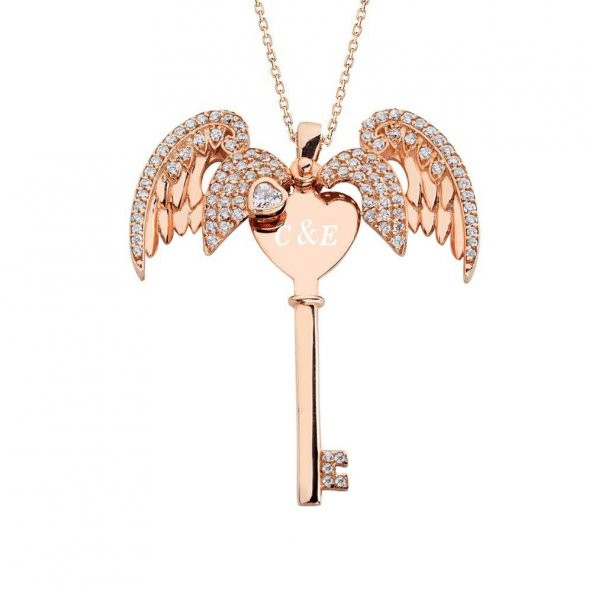 Melek Motifli İsimli Anahtar Bayan Gümüş Kolye - Resim 2