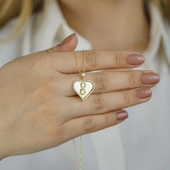 İsim Yazılı Sonsuzluk Kalpli  Gümüş Kolye - Resim 2