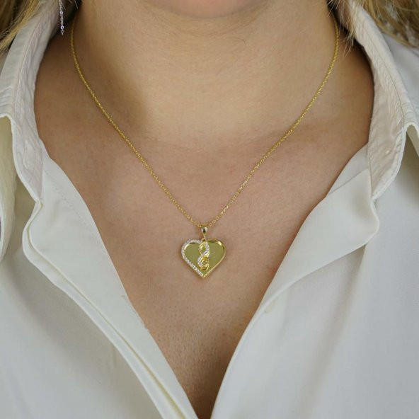 İsim Yazılı Sonsuzluk Kalpli  Gümüş Kolye - Resim 3