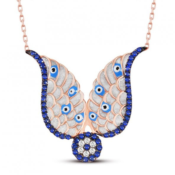 Mavi Zirkon Taşlı Melek Kanatlı Kolye ürün görseli