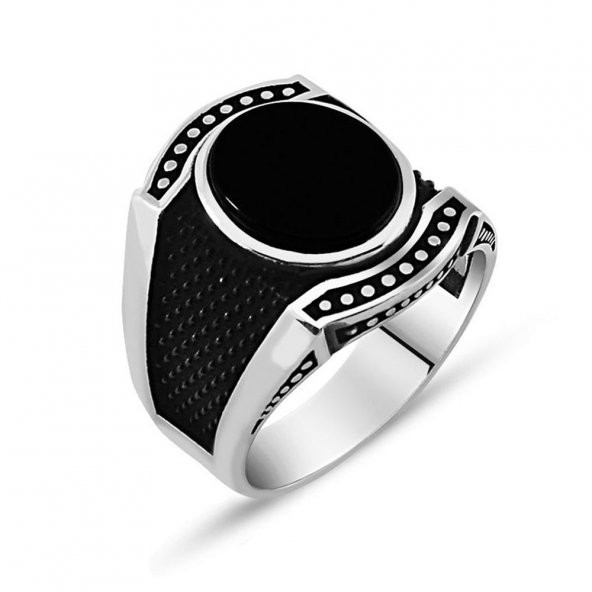925 Ayar Gümüş Oniks Taşlı Erkek Yüzük ürün görseli