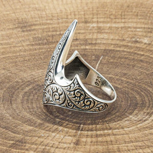 925 Ayar Gümüş Özel Tasarım Okçu Zihgir Yüzük - Resim 4