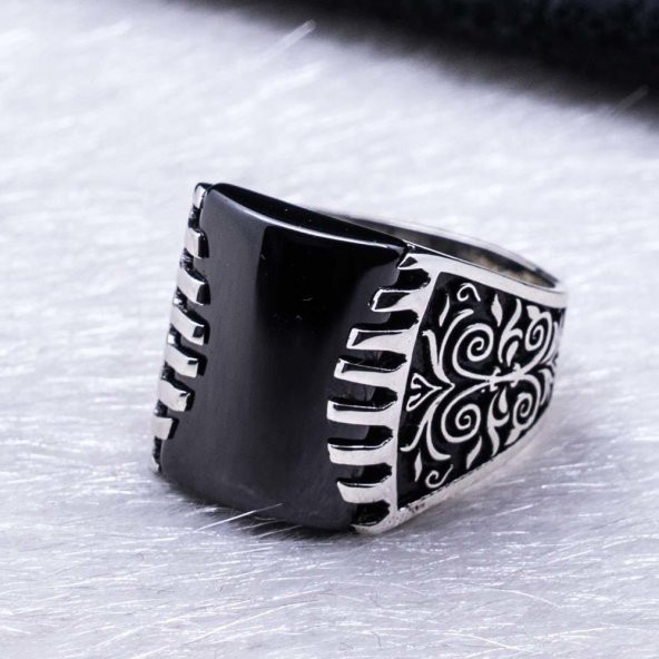 Siyah Zirkon  Taşlı Gümüş Yüzük - Resim 3