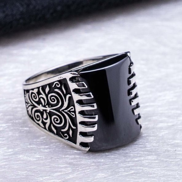 Siyah Zirkon  Taşlı Gümüş Yüzük - Resim 4