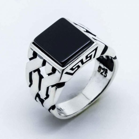 925 Ayar Gümüş Kare Oniks Taşlı Yüzük - Resim 2