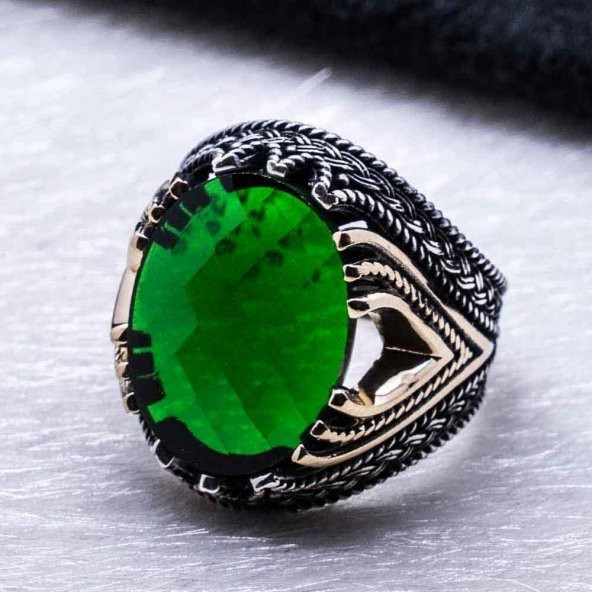 925 Ayar Gümüş Yeşil Zirkon Taşlı Yüzük - Resim 3