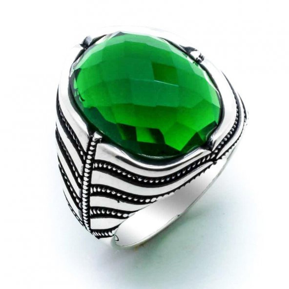 925 Ayar Gümüş Yeşil Zirkon  Taşlı  Yüzük - Resim 2