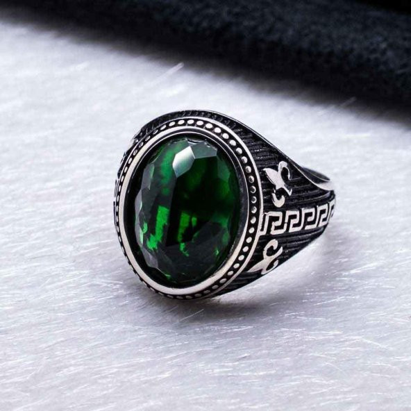 925 Ayar Gümüş Yeşil Zirkon  Taşlı  Yüzük - Resim 3