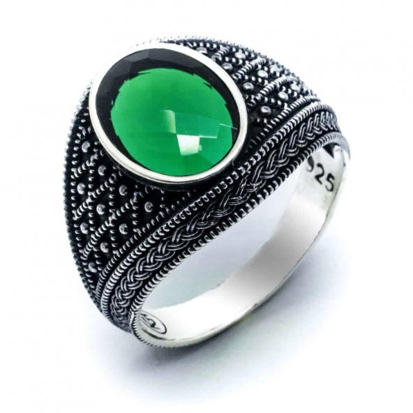 925 Ayar Gümüş Yeşil Zirkon Taşlı Yüzük - Resim 2