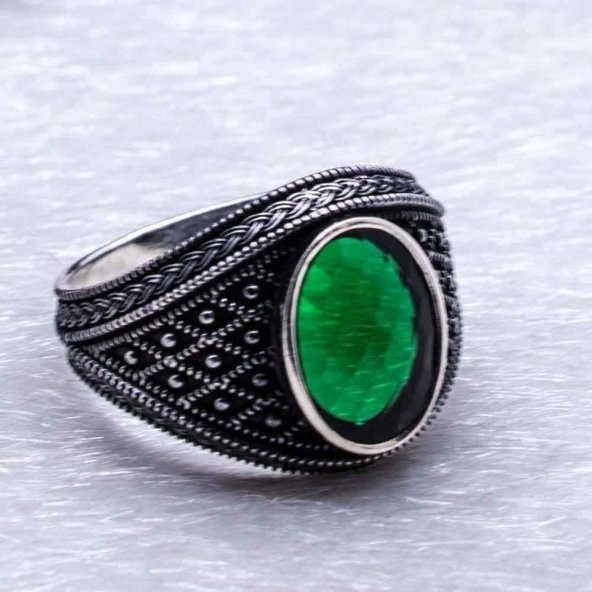 925 Ayar Gümüş Yeşil Zirkon Taşlı Yüzük - Resim 4