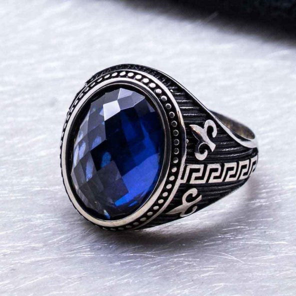 925 Ayar gümüş Mavi Zirkon  Taşlı Yüzük - Resim 3