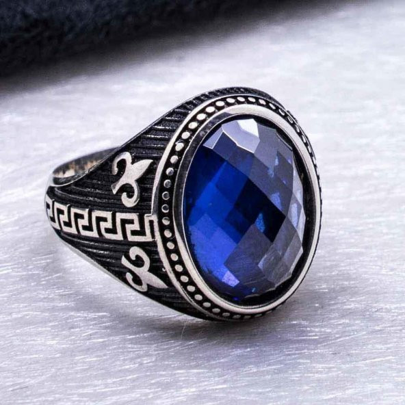 925 Ayar gümüş Mavi Zirkon  Taşlı Yüzük - Resim 4