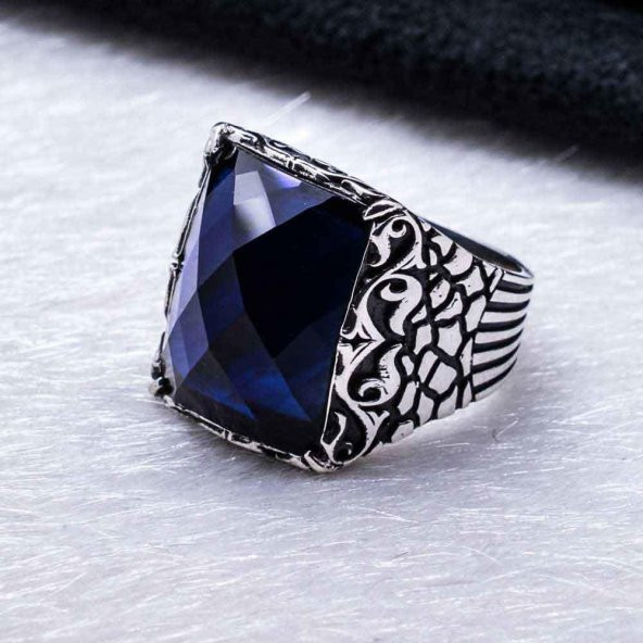 925 ayar Gümüş Mavi Zirkon  Taşlı  Yüzük - Resim 3