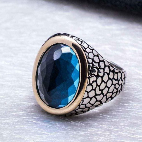 Açık Mavi Zikron Taşlı Gümüş Yüzük - Resim 3