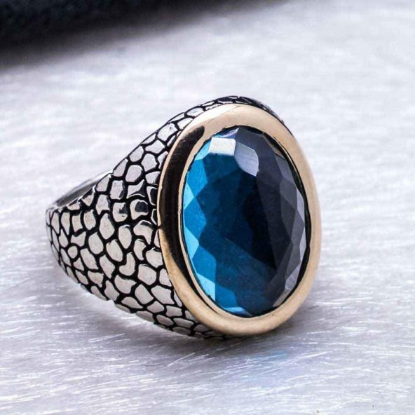 Açık Mavi Zikron Taşlı Gümüş Yüzük - Resim 4