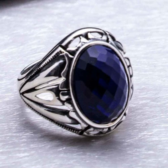 925 Ayar gümüş Mavi Zirkon  Taşlı Erkek Yüzük - Resim 4