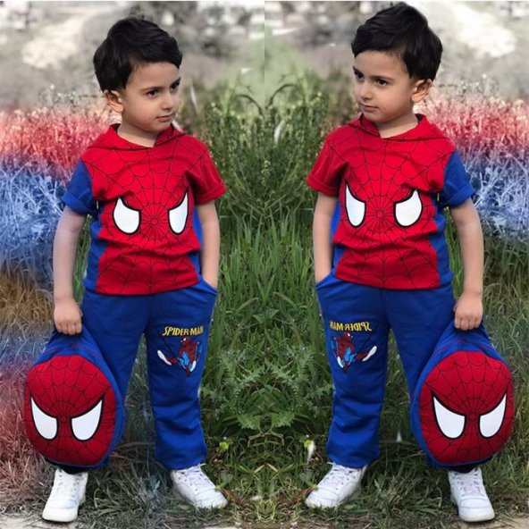 Erkek Çocuk Eşofman Kombin 3 lü Set -Örümcek Adam Kostümü - 2