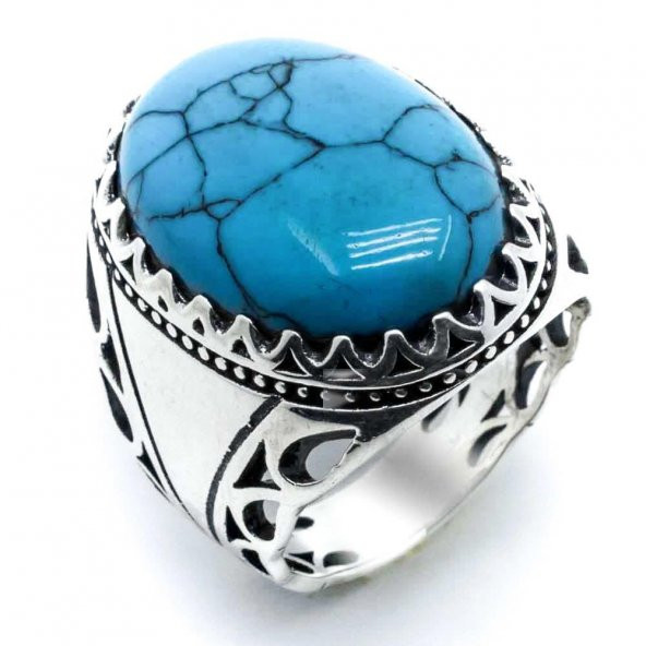 925 Ayar gümüş Büyük Firuze Taşlı Erkek  Yüzük - Resim 2