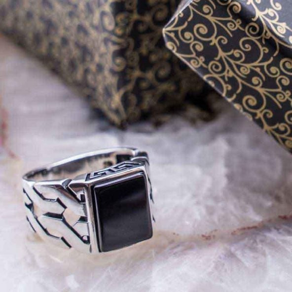 925 Ayar Gümüş Kare Oniks Taşlı  Yüzük ürün görseli 1