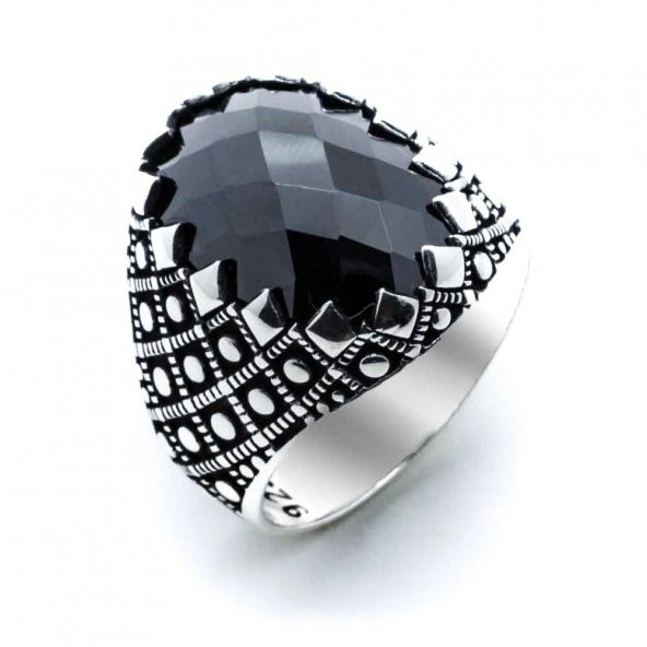 925 Ayar Gümüş Siyah Zirkon Taşlı  Yüzük Model 8 - Resim 2