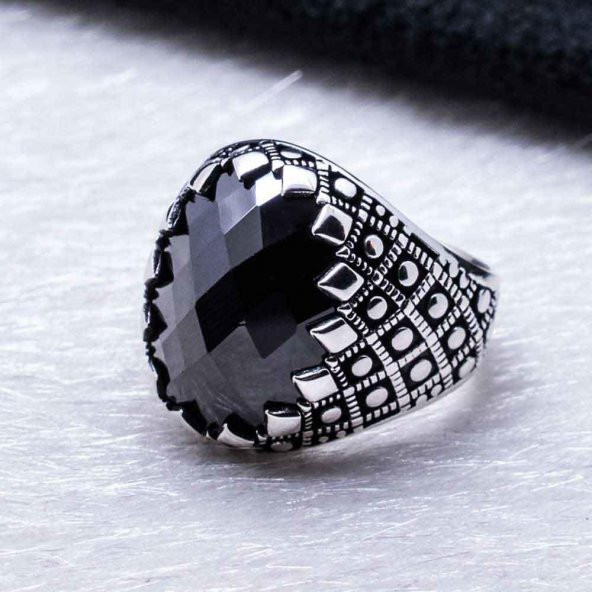 925 Ayar Gümüş Siyah Zirkon Taşlı  Yüzük Model 8 - Resim 4