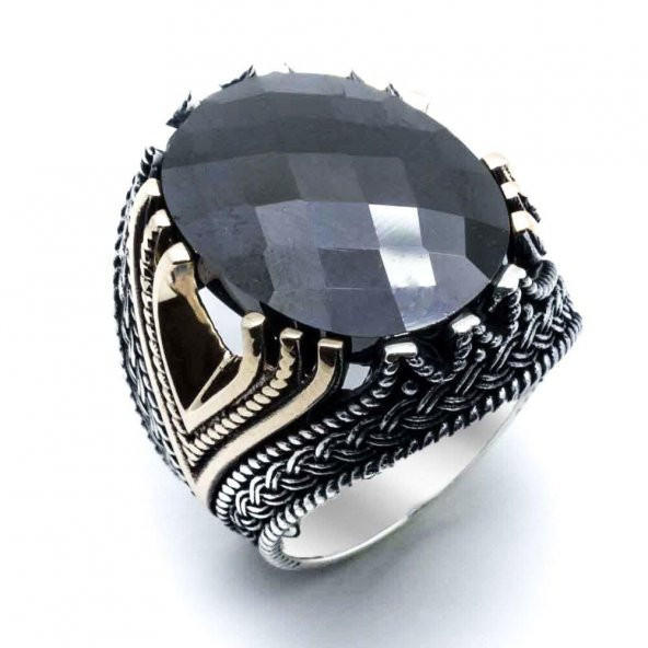 925 Ayar Gümüş Siyah Zirkon Taşlı Yüzük - Resim 2