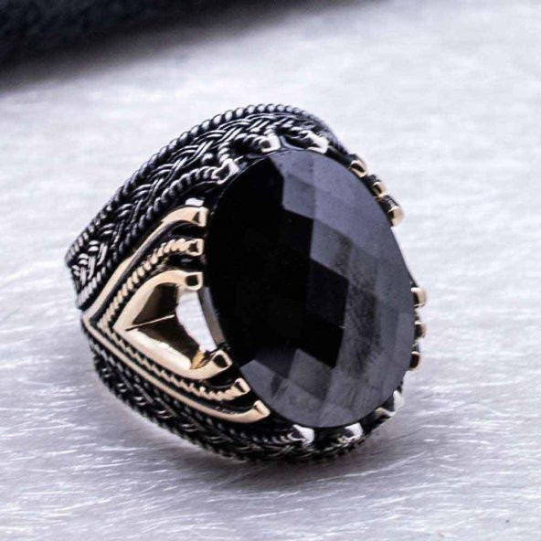 925 Ayar Gümüş Siyah Zirkon Taşlı Yüzük - Resim 3