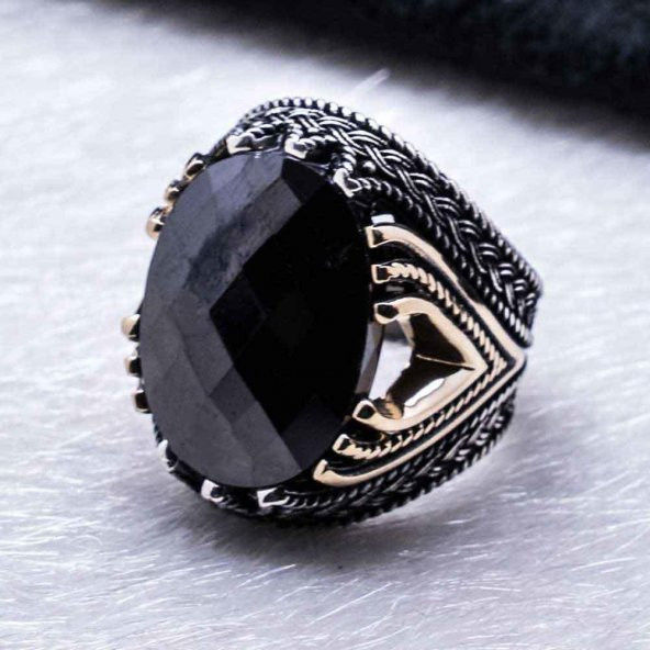 925 Ayar Gümüş Siyah Zirkon Taşlı Yüzük - Resim 4