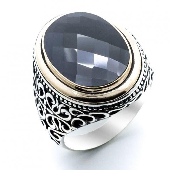 925 Ayar gümüş Siyah Zirkon Taşlı Erkek Yüzük - Resim 2