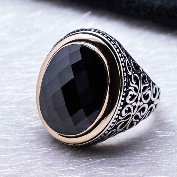 925 Ayar gümüş Siyah Zirkon Taşlı Erkek Yüzük - Resim 4