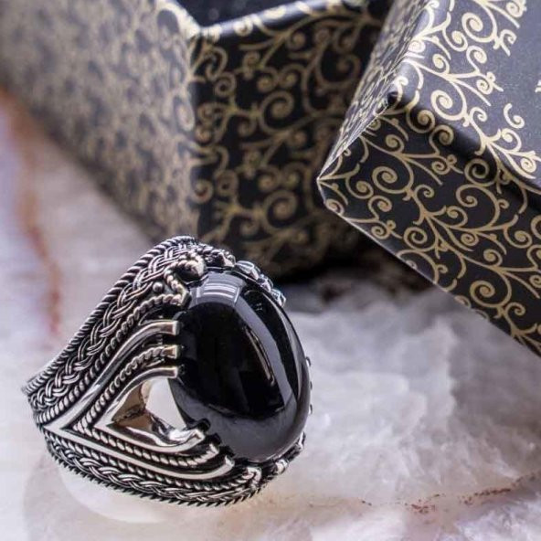 925 Ayar gümüş Siyah Oniks Taşlı Yüzük ürün görseli
