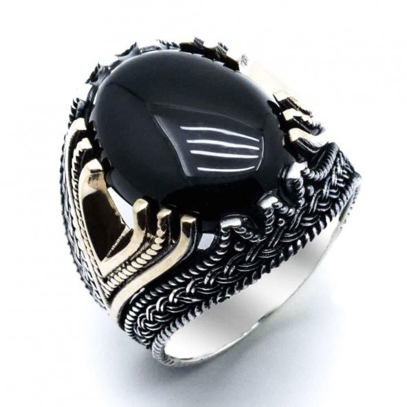 925 Ayar gümüş Siyah Oniks Taşlı Yüzük - Resim 2