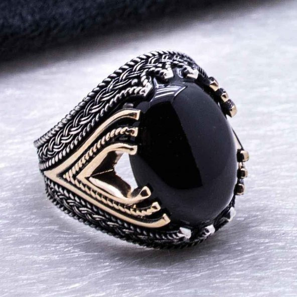 925 Ayar gümüş Siyah Oniks Taşlı Yüzük - Resim 3