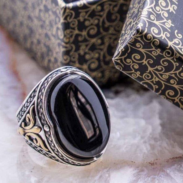 925 Ayar Gümüş  Bombeli Oniks Taşlı Yüzük ürün görseli 1