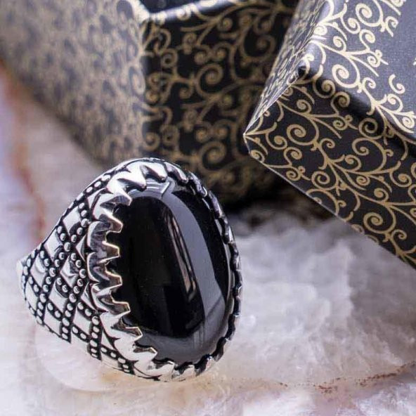925 Ayar gümüş Siyah Oniks Taşlı Gümüş Yüzük ürün görseli 1