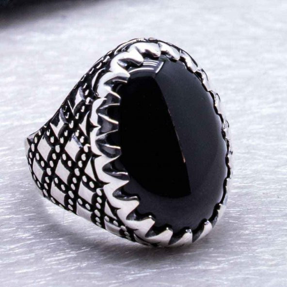 925 Ayar gümüş Siyah Oniks Taşlı Gümüş Yüzük - Resim 3