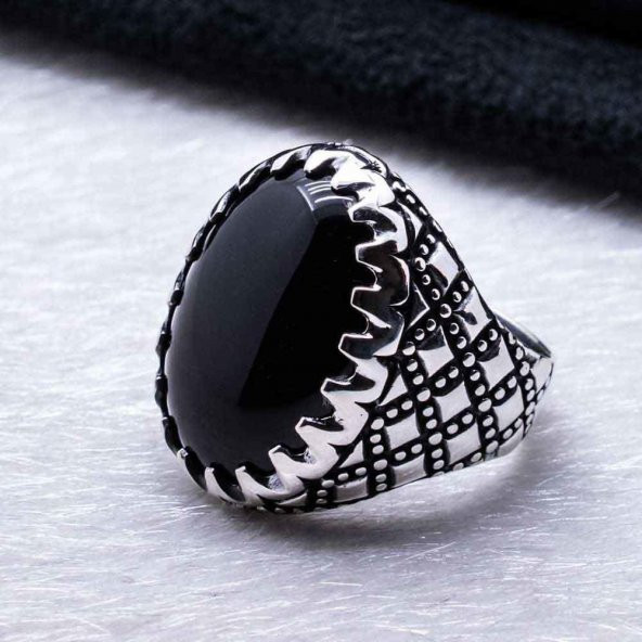 925 Ayar gümüş Siyah Oniks Taşlı Gümüş Yüzük - Resim 4