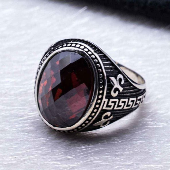 925 Ayar Gümüş Kırmızı Zirkon  Taşlı Yüzük - Resim 3