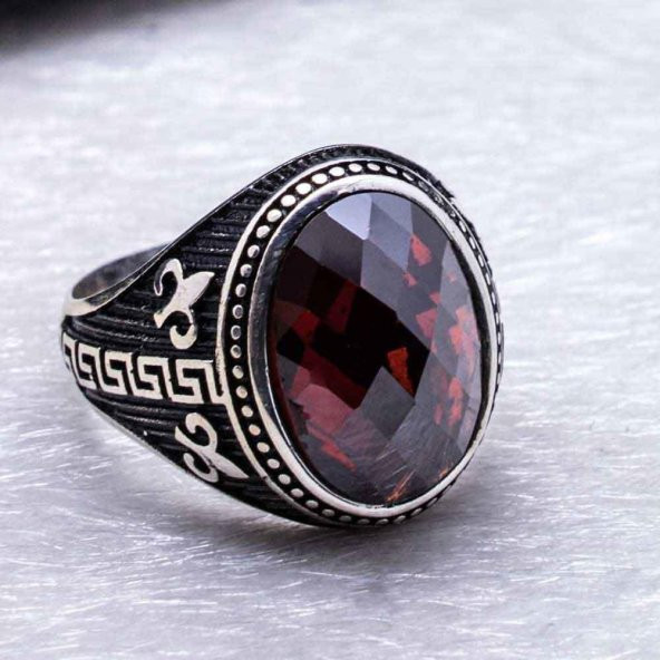 925 Ayar Gümüş Kırmızı Zirkon  Taşlı Yüzük - Resim 4