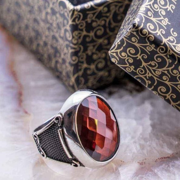 925 Ayar Gümüş Kırmızı Zirkon  Taşlı Yüzük ürün görseli 1