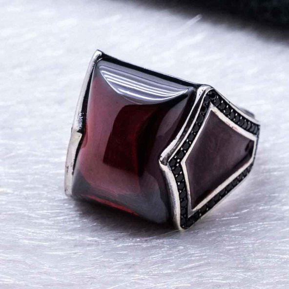 Muhteşem Tasarım Kırmızı  Zirkon Taşlı Gümüş Yüzük - Resim 3