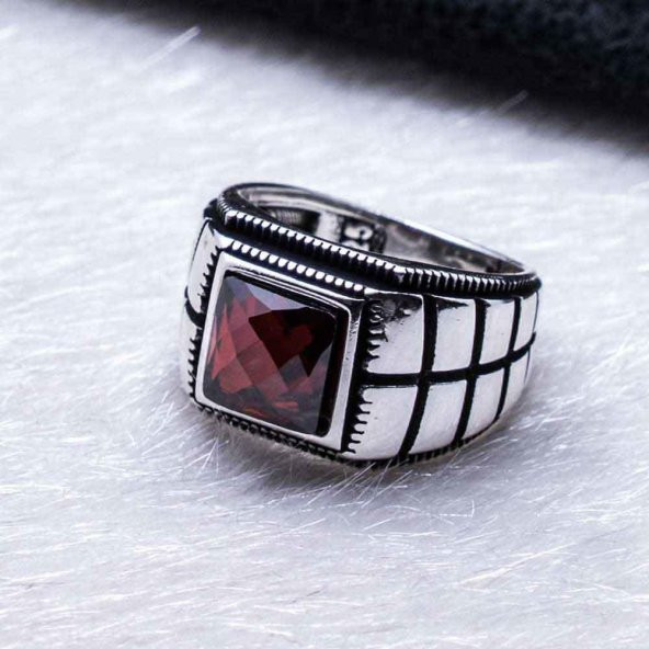 925 Ayar Gümüş Kırmızı Zirkon Taşlı  Yüzük - Resim 3