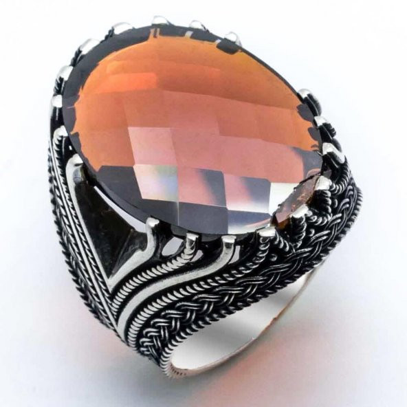 925 Ayar Gümüş Kırmızı Zirkon  Taşlı Yüzük - Resim 2