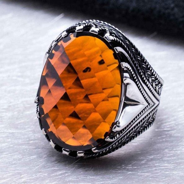 925 Ayar Gümüş Kırmızı Zirkon  Taşlı Yüzük - Resim 3