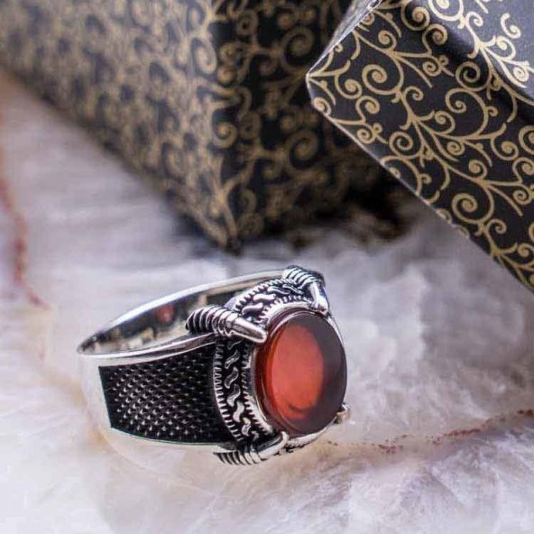 Akik Taşlı Kartal Pençesi Gümüş Yüzük ürün görseli 1