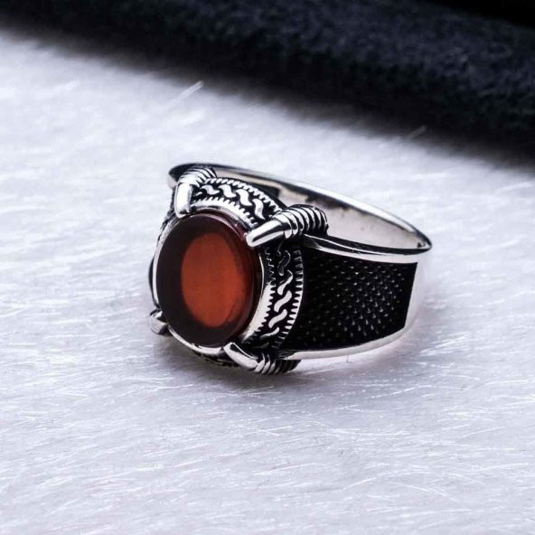 Akik Taşlı Kartal Pençesi Gümüş Yüzük - Resim 3