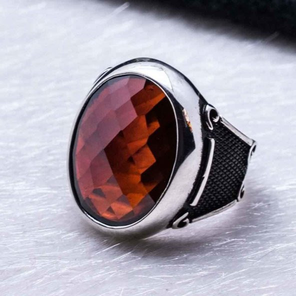 925 Ayar Gümüş Kırmızı Zirkon  Taşlı Yüzük - Resim 3